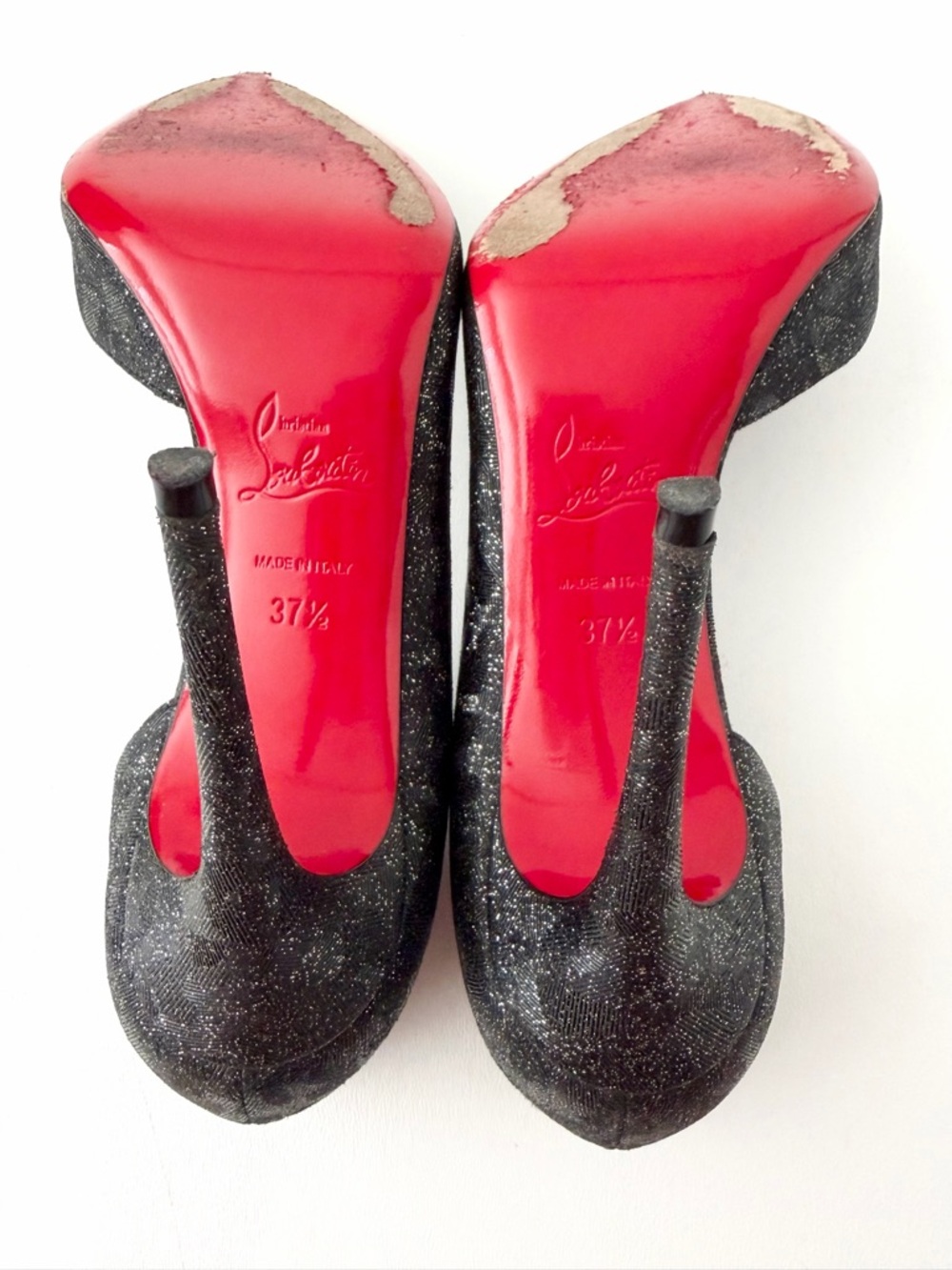 CHRISTIAN LOUBOUTIN || Iriza 100 Flintstar Glitter D’Orsay Heels EU 37.5 - Picture 14 of 14